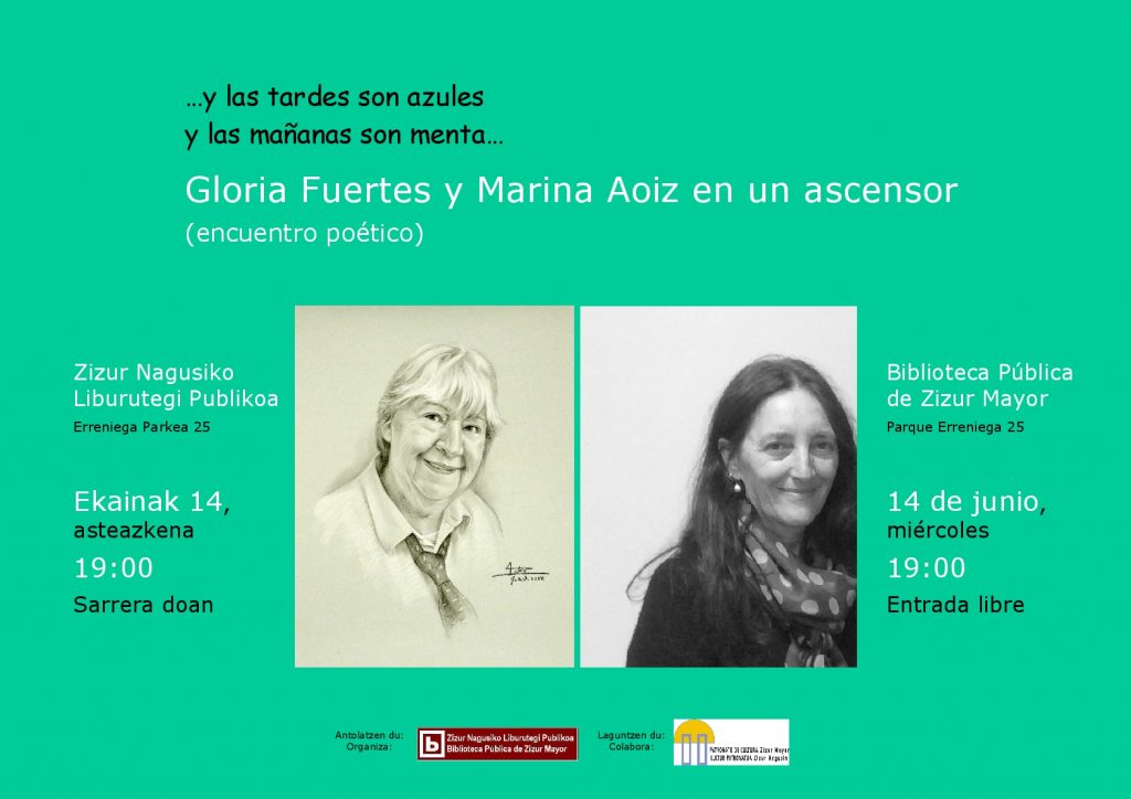 Gloria Fuertes y Marina Aoiz en un ascensor